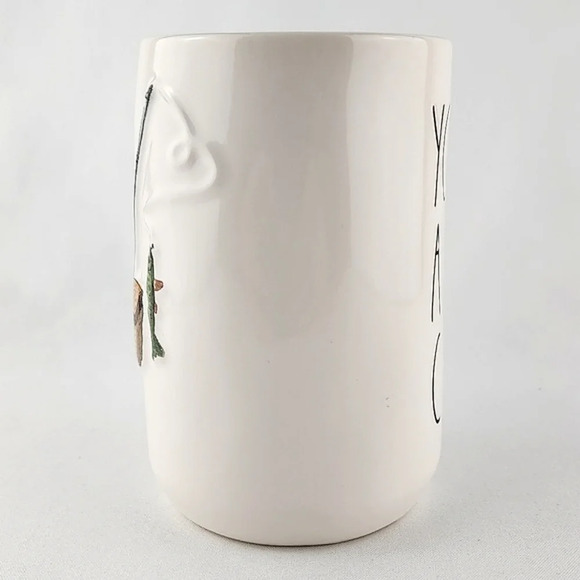 Rae Dunn Artisan Double Sided YOU'RE A REEL CATCH Fishing Tall White Green Mug - Picture 6 of 12